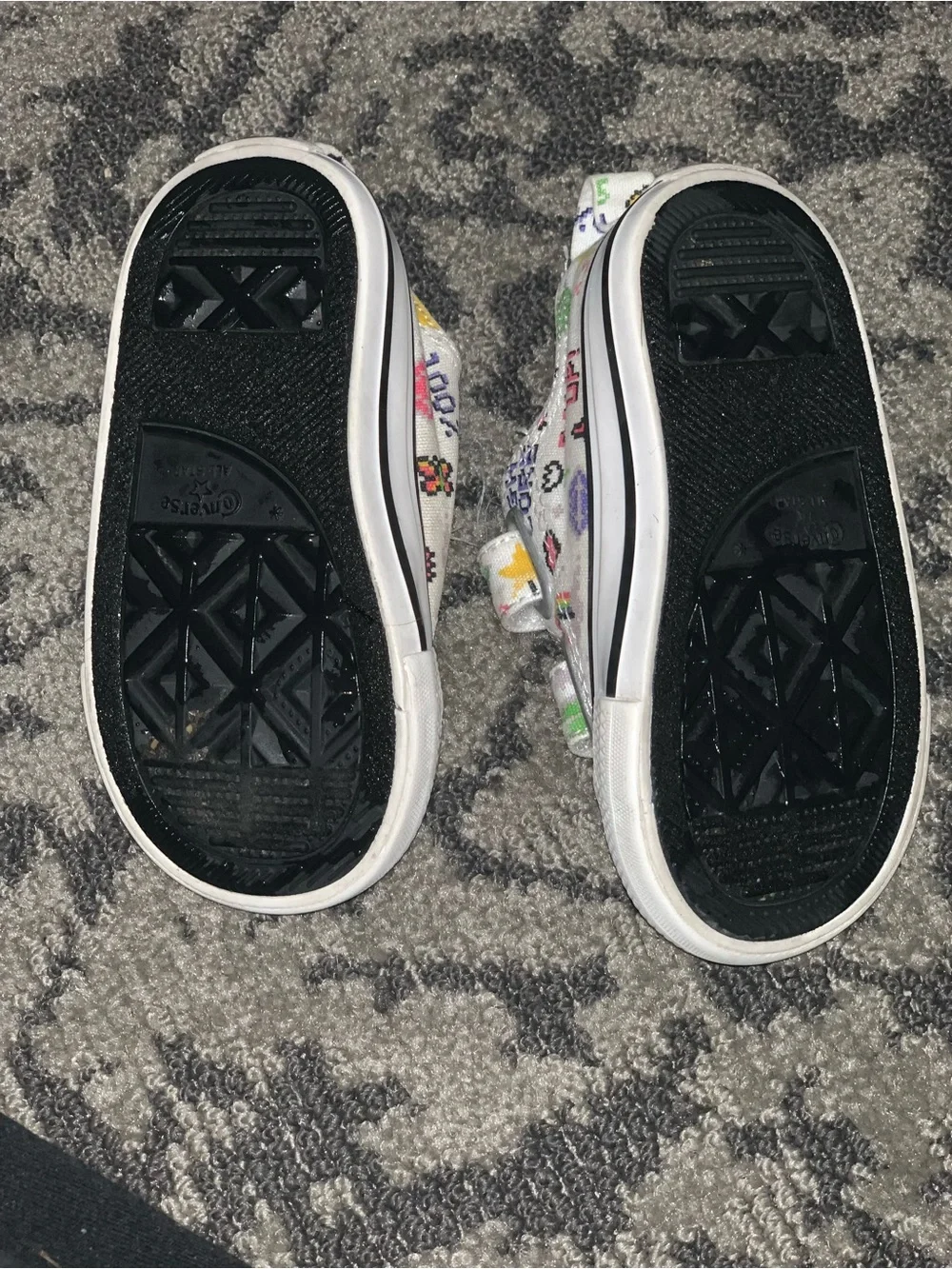 Kids White Canvas Velcro Sneakers with Colorful Pixel Graphics